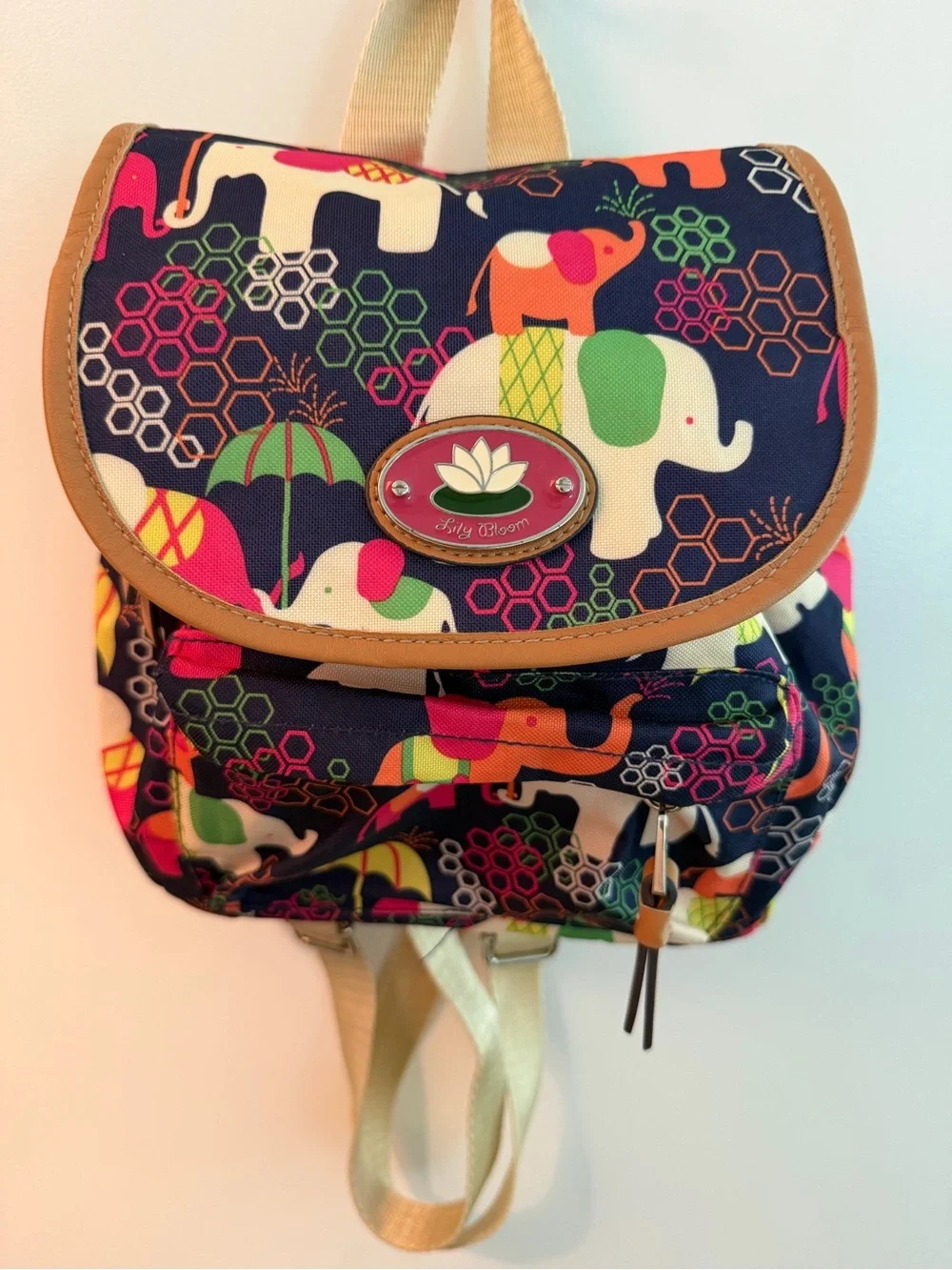 Lily Bloom Elephant Print Mini Backpack Colorful Travel Bookbag